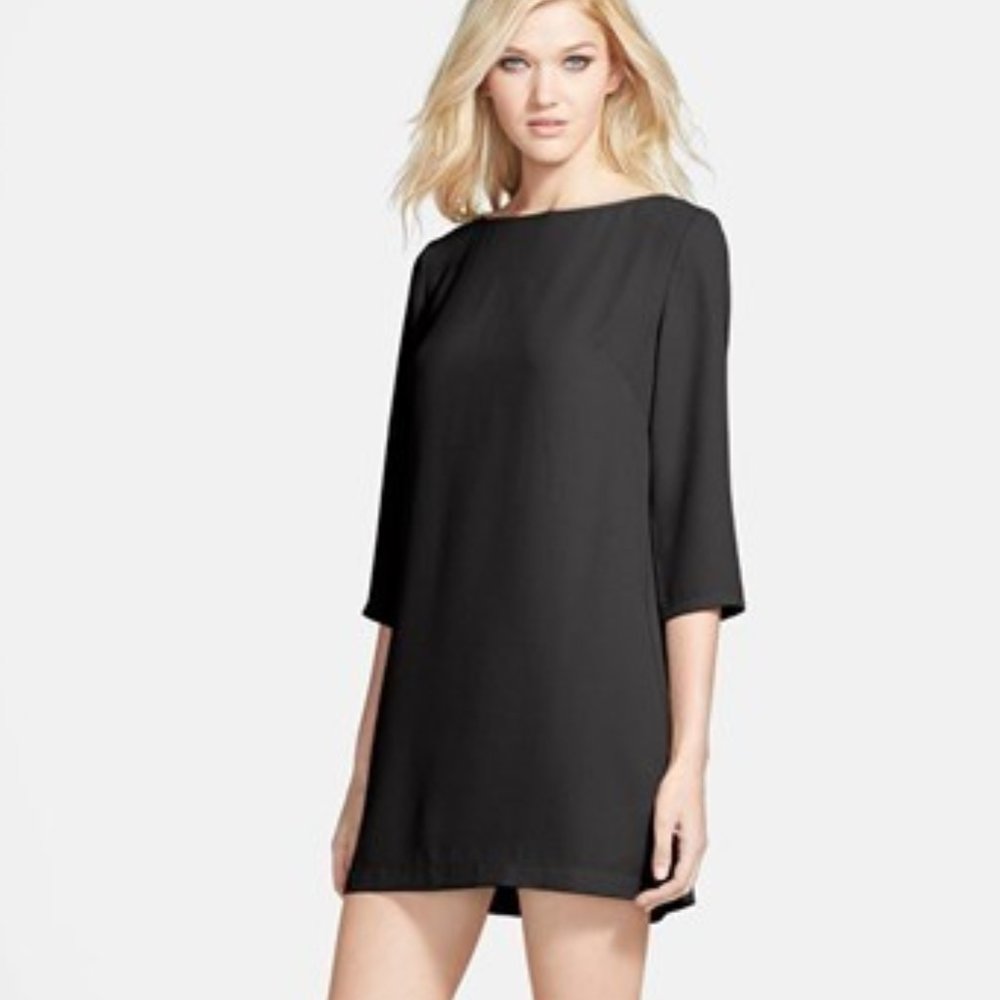 Anthropologie Leith Boatneck Crepe Shift Mini Dress In Black Size S EUC